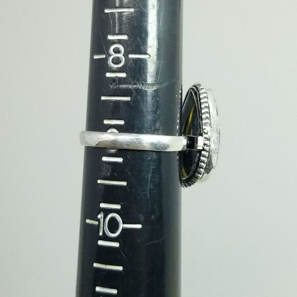 Vintage Blue Speckled Drop Shape Ring, Silver Tone Bezel Set Size 9 Band - Picture 4 of 8